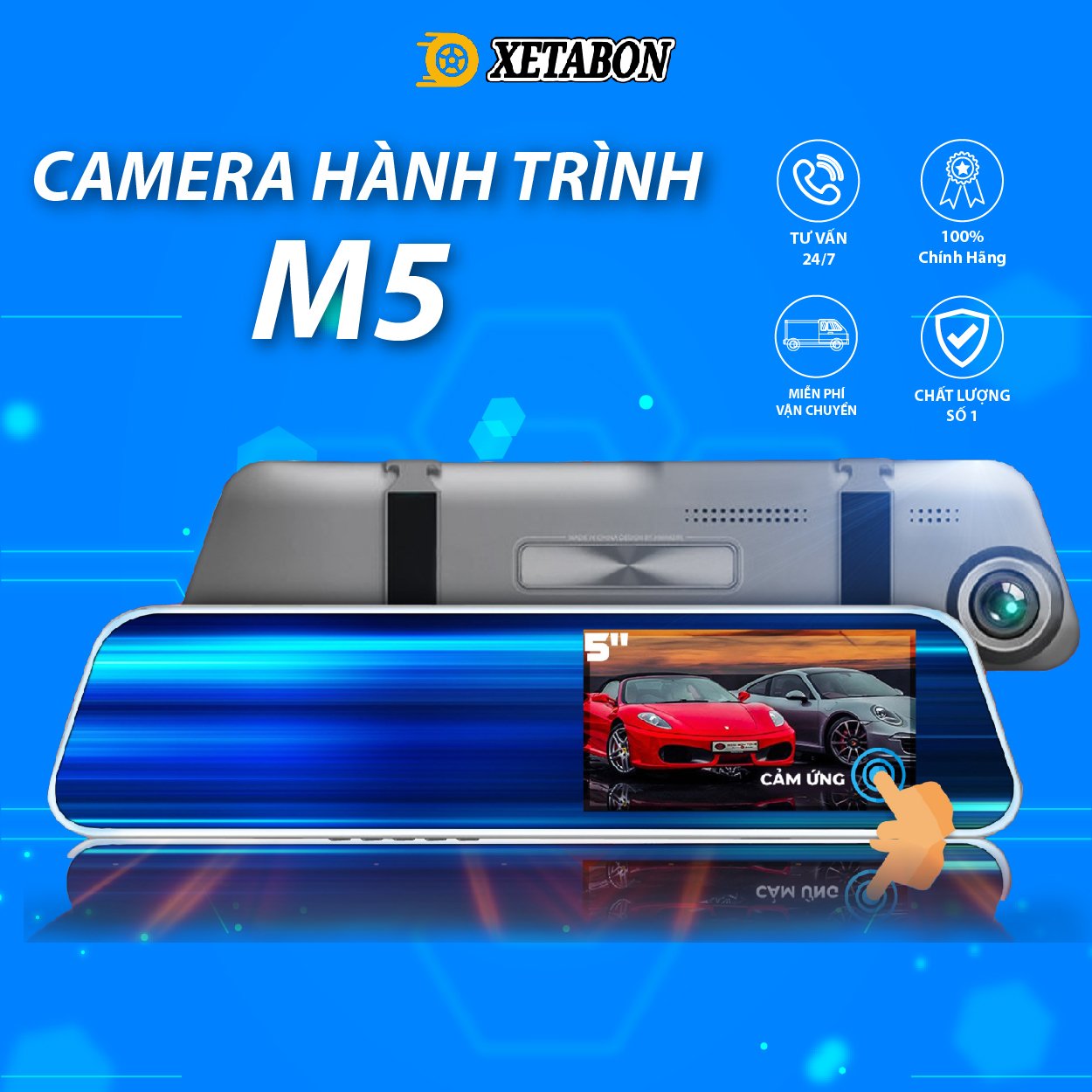 Camera Hành Trình ô tô gương chiếu hậu M5 XETABON Full Hd 1080P cam trước sau rõ nét góc quay 170 độ bảo hành 1 đổi 1 trong 12 tháng