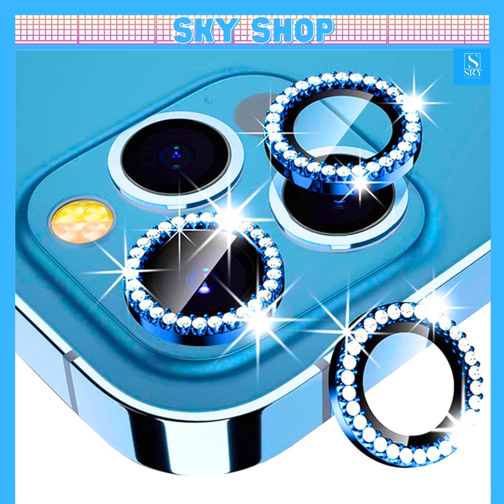Cường lực đính đá kim cương bảo vệ camera iphone 11 pro max 12 pro max 13 pro max 14 pro max 15 pro max 15 Plus