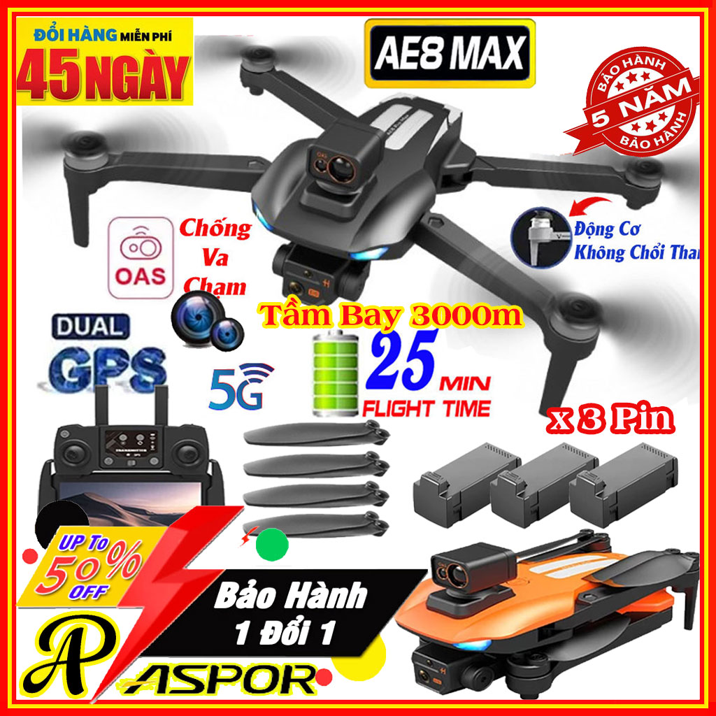 Flycam Mini AE8 Pro Max Máy bay flycam mini Pro 8K Drone Camera 8K wifi mắt quang cân bằng khi bay ảnh truyền trực tiếp về điện thoại động cơ không chổi than giữ vị trí định vị GPS