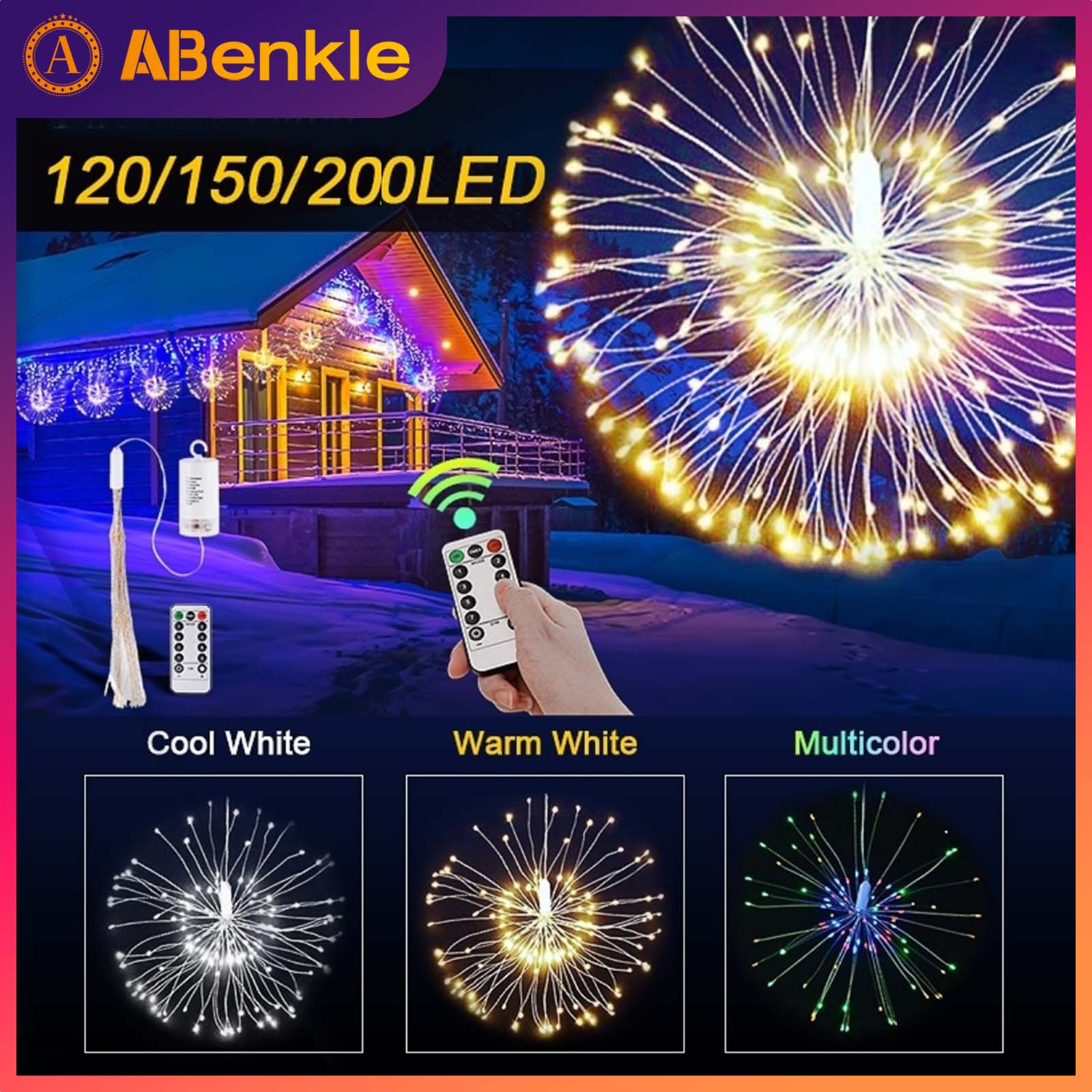 Lễ kỷ niệm năm mới 1 đèn bắn pháo hoa chạy bằng pin chống nước (không dùng pin) có 8 chế độ và chức năng điều khiển từ xa thích hợp cho vườn nhà trong nhà và ngoài trời Đèn led trang trí