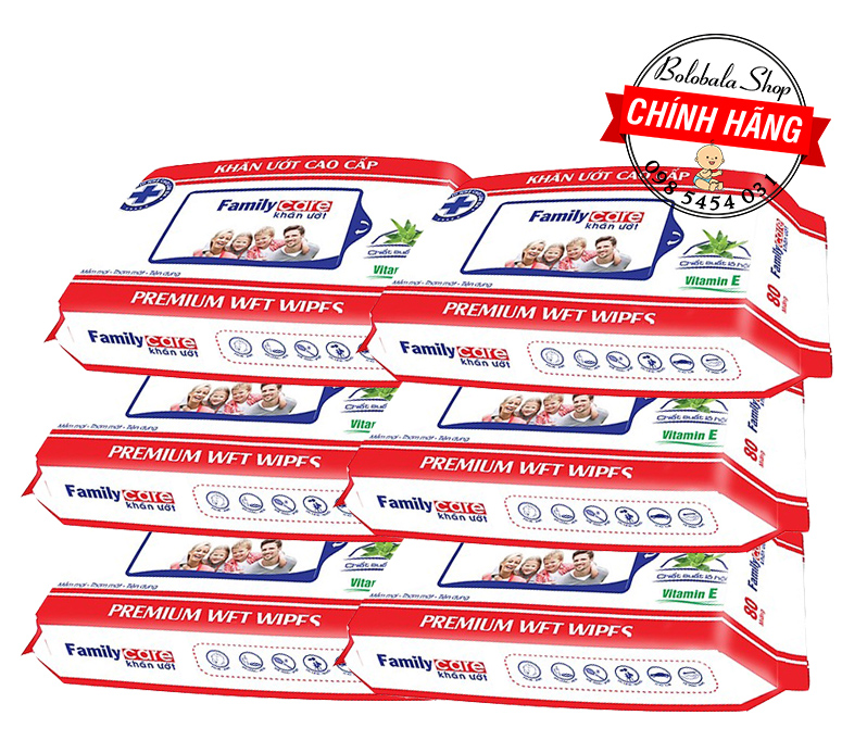 Combo 6 Gói Khăn Ướt Family Care 80 miếng có nắp