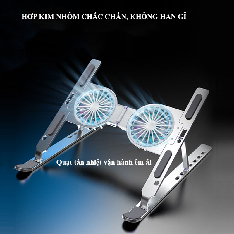 Giá đỡ laptop hợp kim nhôm , giá đỡ tản nhiệt laptop có thể gấp gọn, giá đỡ máy tính gấp gọn có quạt tản nhiệt vivi house shop