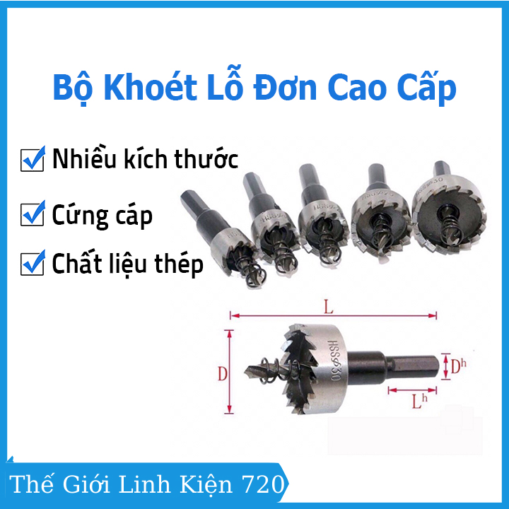 Bộ khoét lỗ đơn cao cấp cực sắc, siêu cứng (khoét sắt thép) kích thước tùy chọn