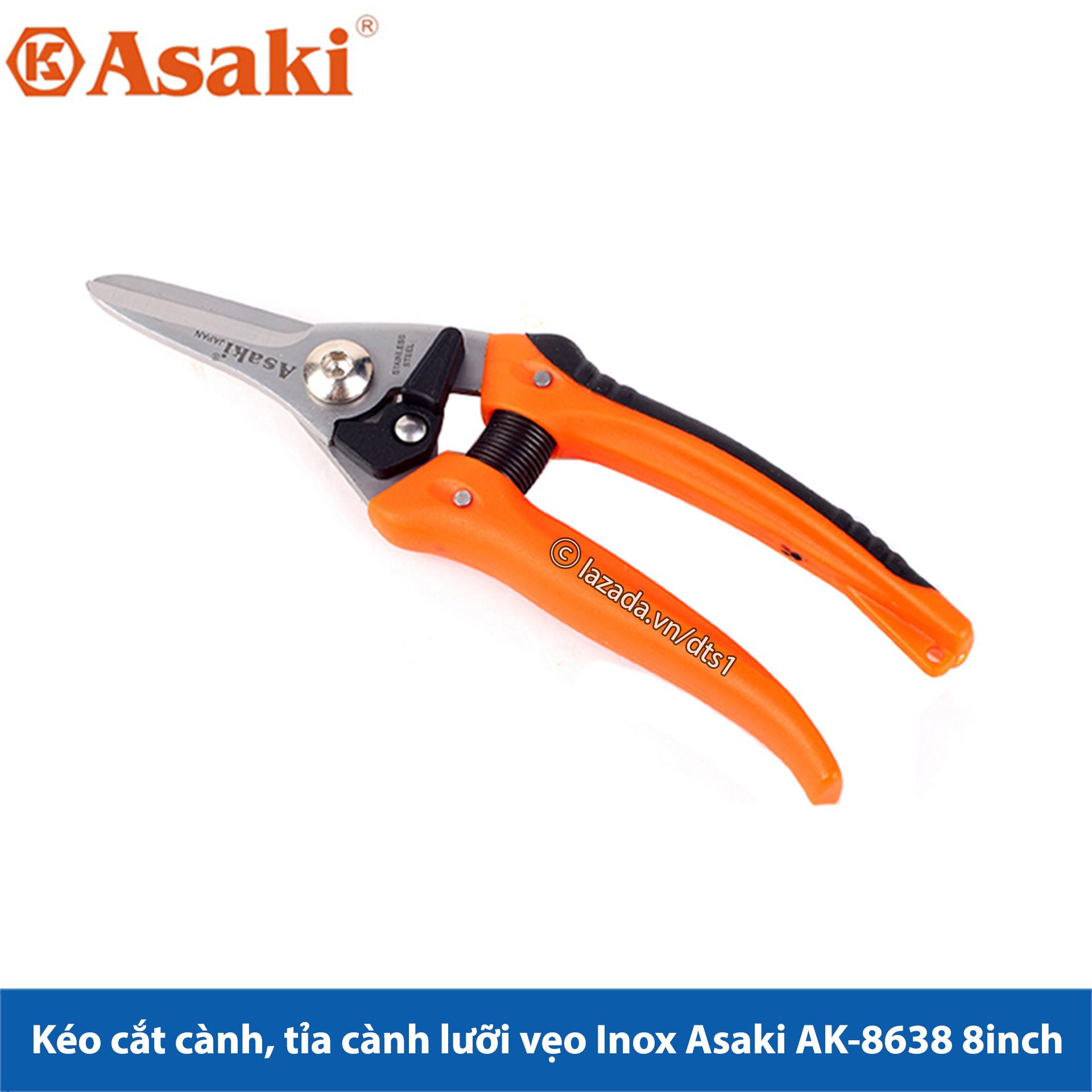 Kéo cắt cành, tỉa cành lưỡi chéo inox asaki ak-8638 8inch