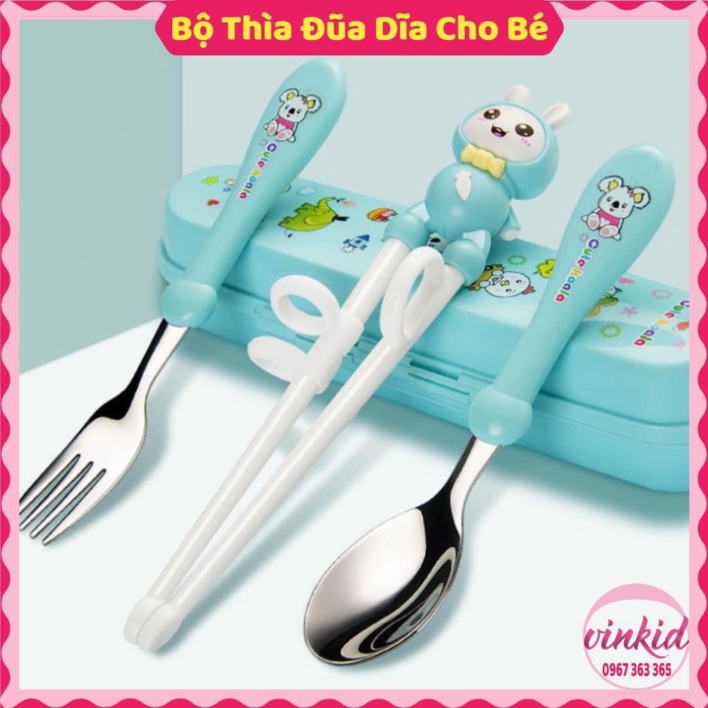 Bộ thìa đũa dĩa ăn dặm cho bé bằng Inox 304 không gỉ cao cấp giúp trẻ em tập ăn an toàn dễ dàng hơn VINKID