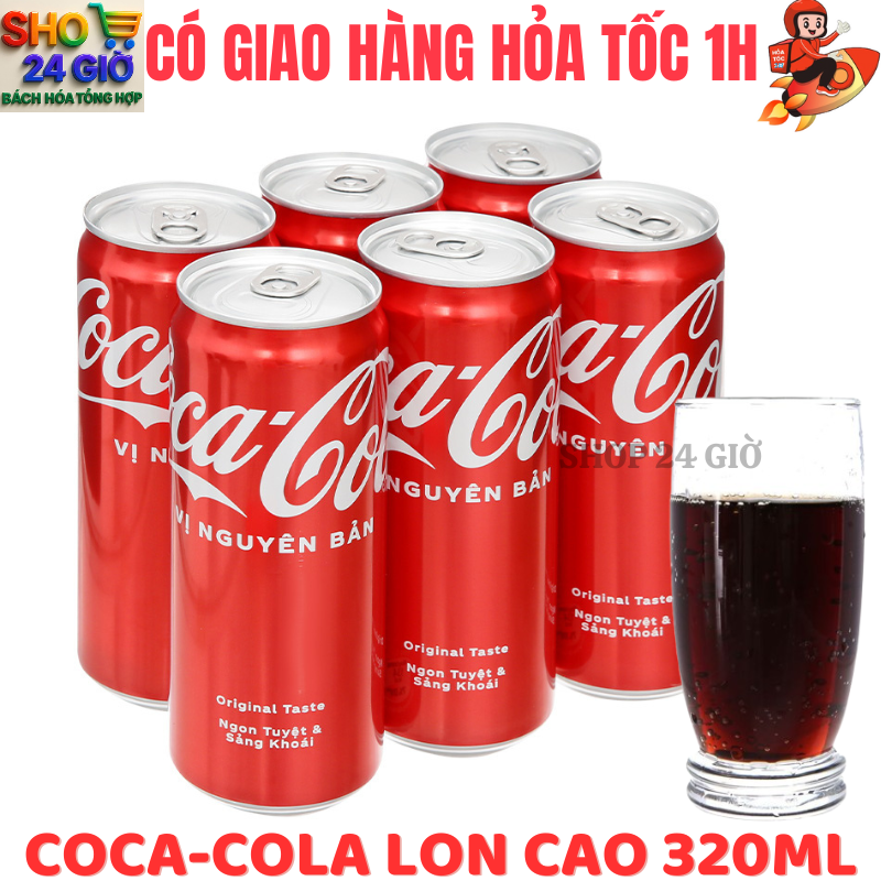 Coca - cola Có Đường Lon cao 1 Lốc 6 lon 320 ml