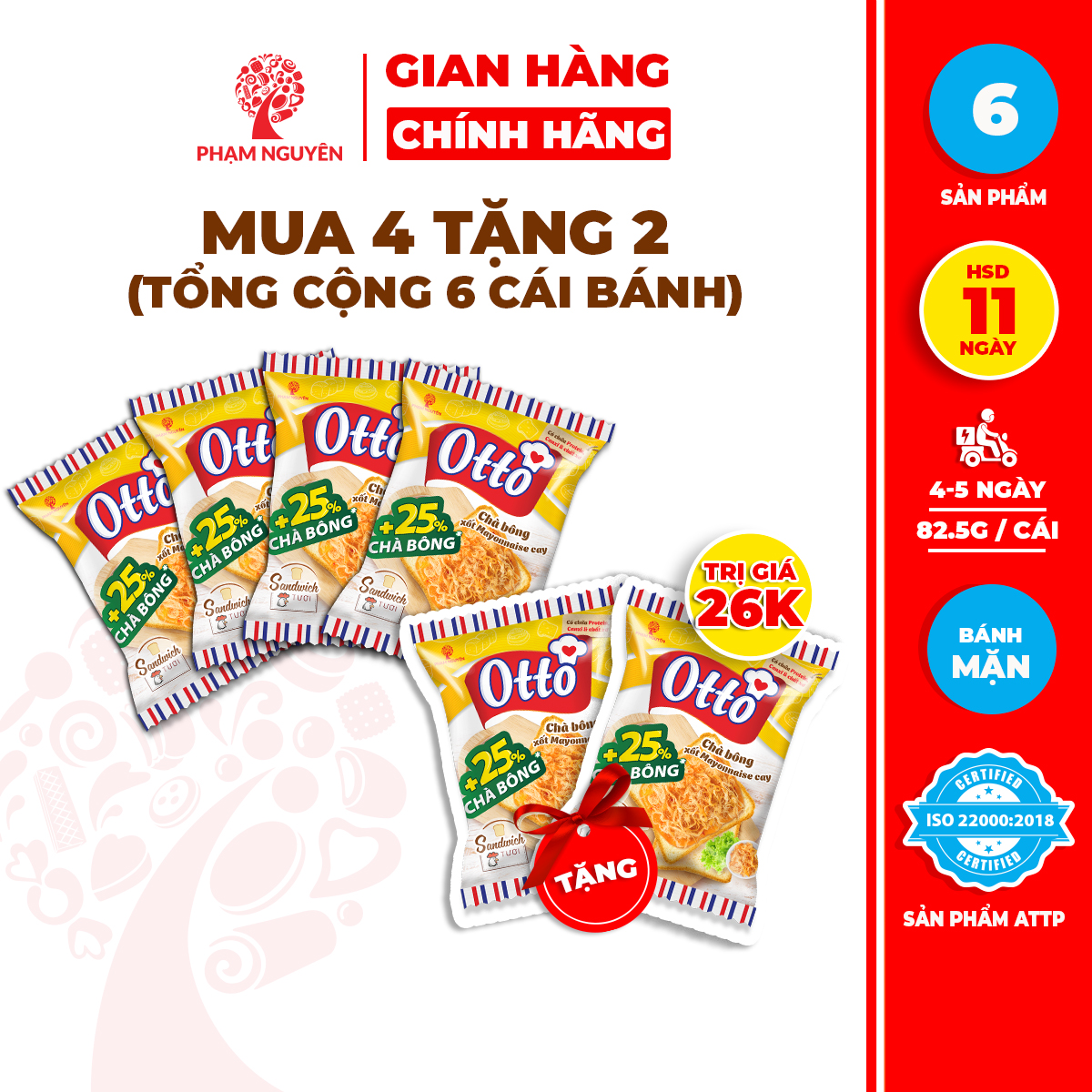 MUA 4 TẶNG 2 | Tổng cộng 6 Bánh Mì Sandwich tươi Xốt Otto | Bánh ăn sáng | Bánh mì tươi