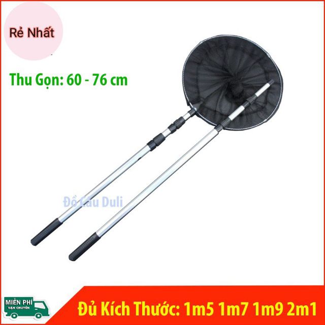 Xả hàng Vợt cá gấp gọn vành tròn inox 1,5m- 2m1