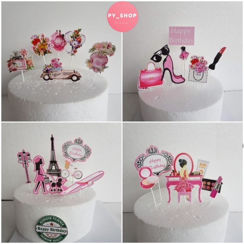 Set cắm giấy nhiều mẫu trang trí bánh kem, set cắm giấy trang trí bánh