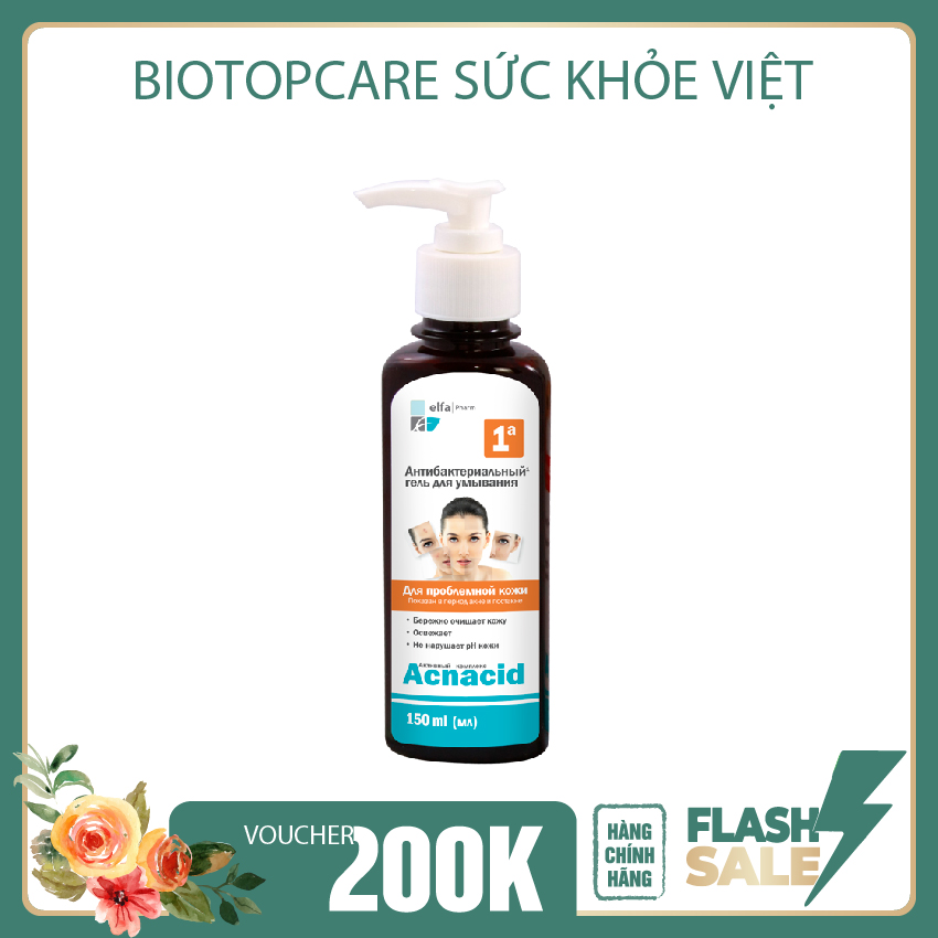 Gel rửa mặt kháng khuẩn Elfa Pharm acnacid 150ml - dành cho da mụn