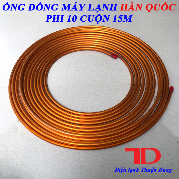 Ống đồng Máy Lạnh phi 10 Hàn Quốc dày 5 zem cuộn 15 mét - Điện Lạnh Thuận Dung