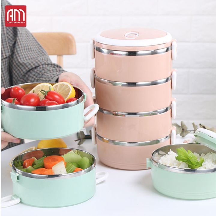 [HCM][LOẠI TỐT] HỘP CƠM 4 TẦNG LÚA MẠCH LÕI INOX 304 CAO CẤP GIỮ NHIỆT CỰC TỐT - CÀ MEN ĐỰNG CƠM CÓ KHÓA CHỐNG TRÀN 2.8L