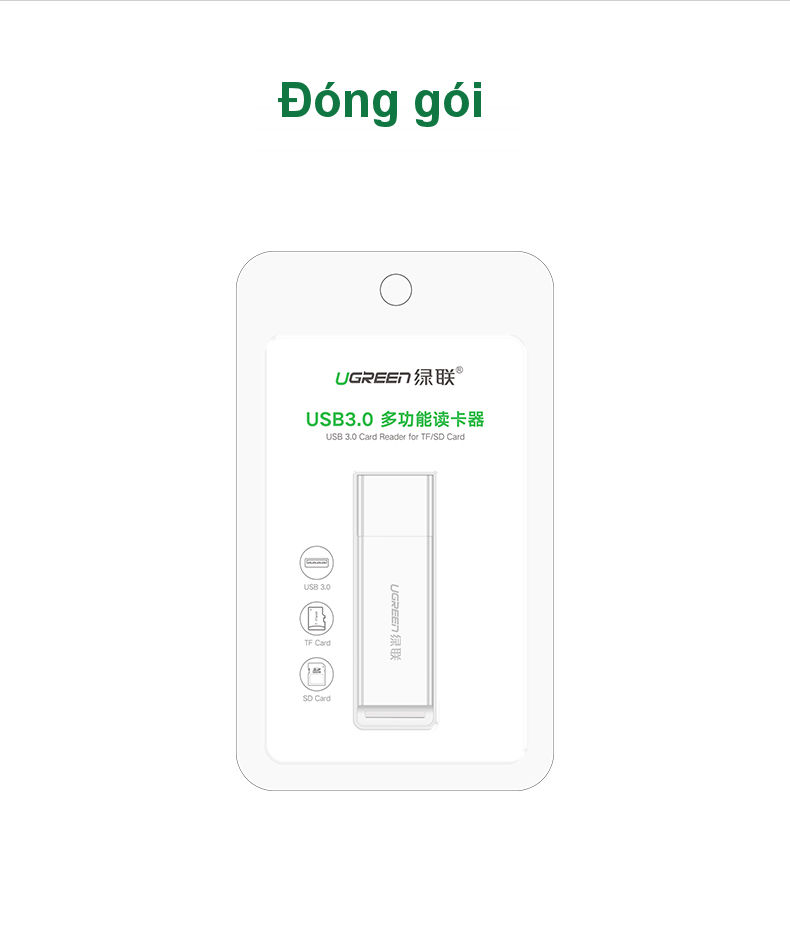 Đầu đọc thẻ nhớ USB 3.0 hỗ trợ thẻ TF/SD UGREEN CM104 Đầu đọc thẻ nhớ USB 3.0 hỗ trợ thẻ TF/SD UGREEN CM104