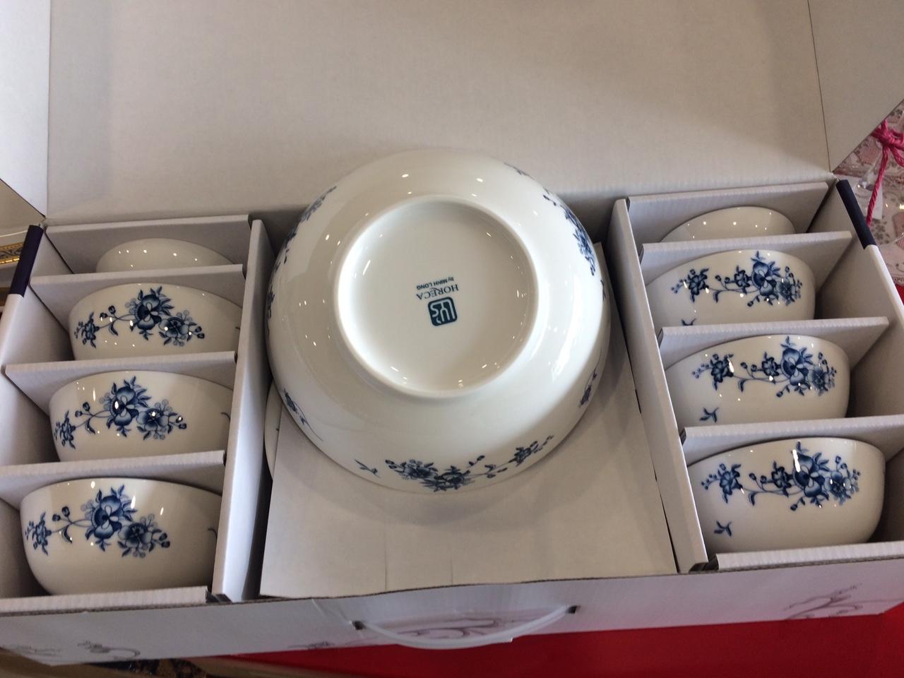 Bộ chén dĩa Minh Long 10 sản phẩm Jasmine lys Hoa Rừng hàng sứ đẹp cao cấp dùng trong gia đình, đãi khách hay tặng quà tết - bộ bàn ăn