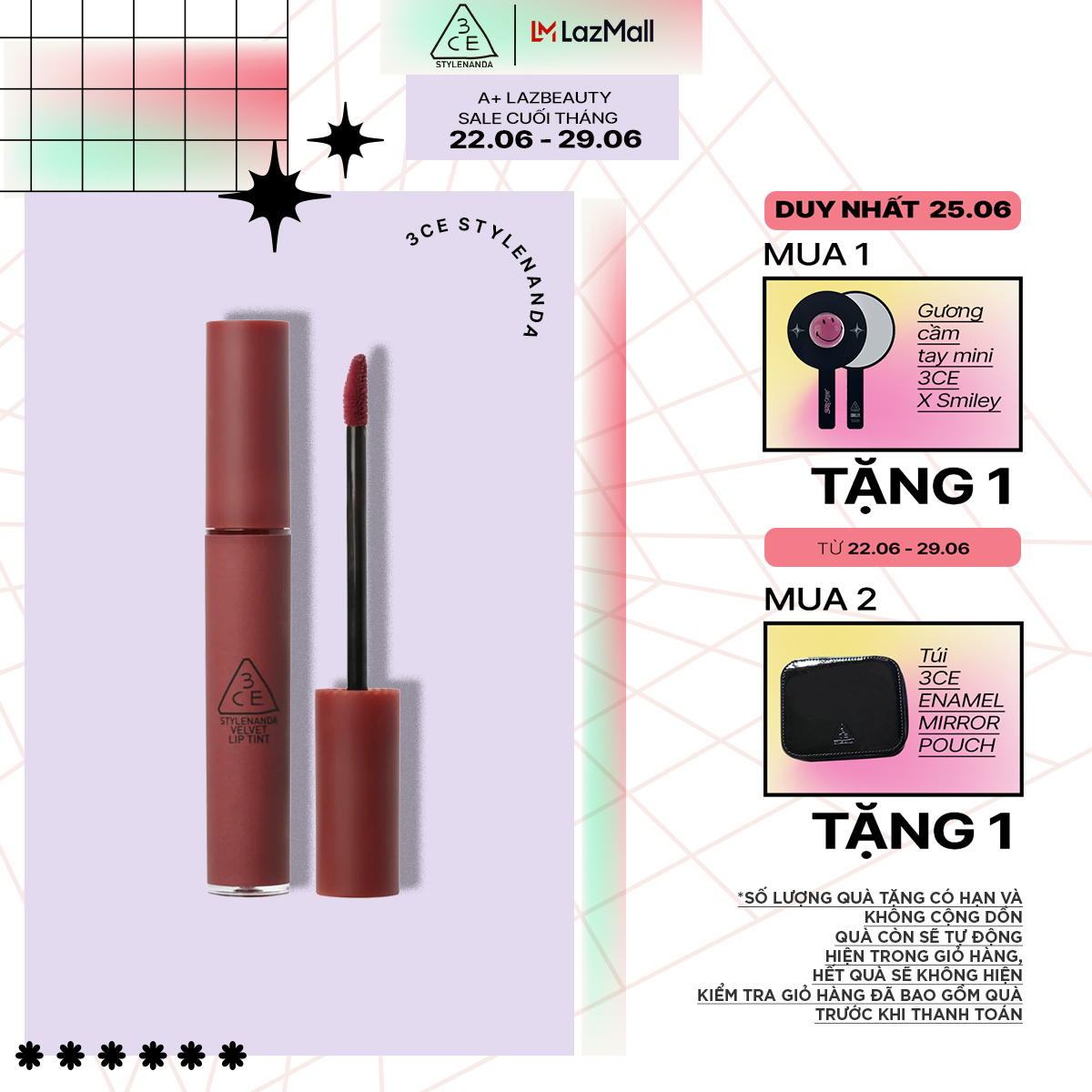 Son Kem Lì 3CE VELVET LIP TINT Mịn Màng Như Nhung 4g