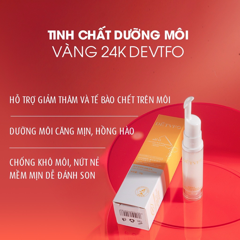 Tinh chất vàng Detvfo dưỡng môi giảm thâm, chống nứt nẻ, bong tróc, làm đầy rãnh môi, môi căng mọng hồng hào