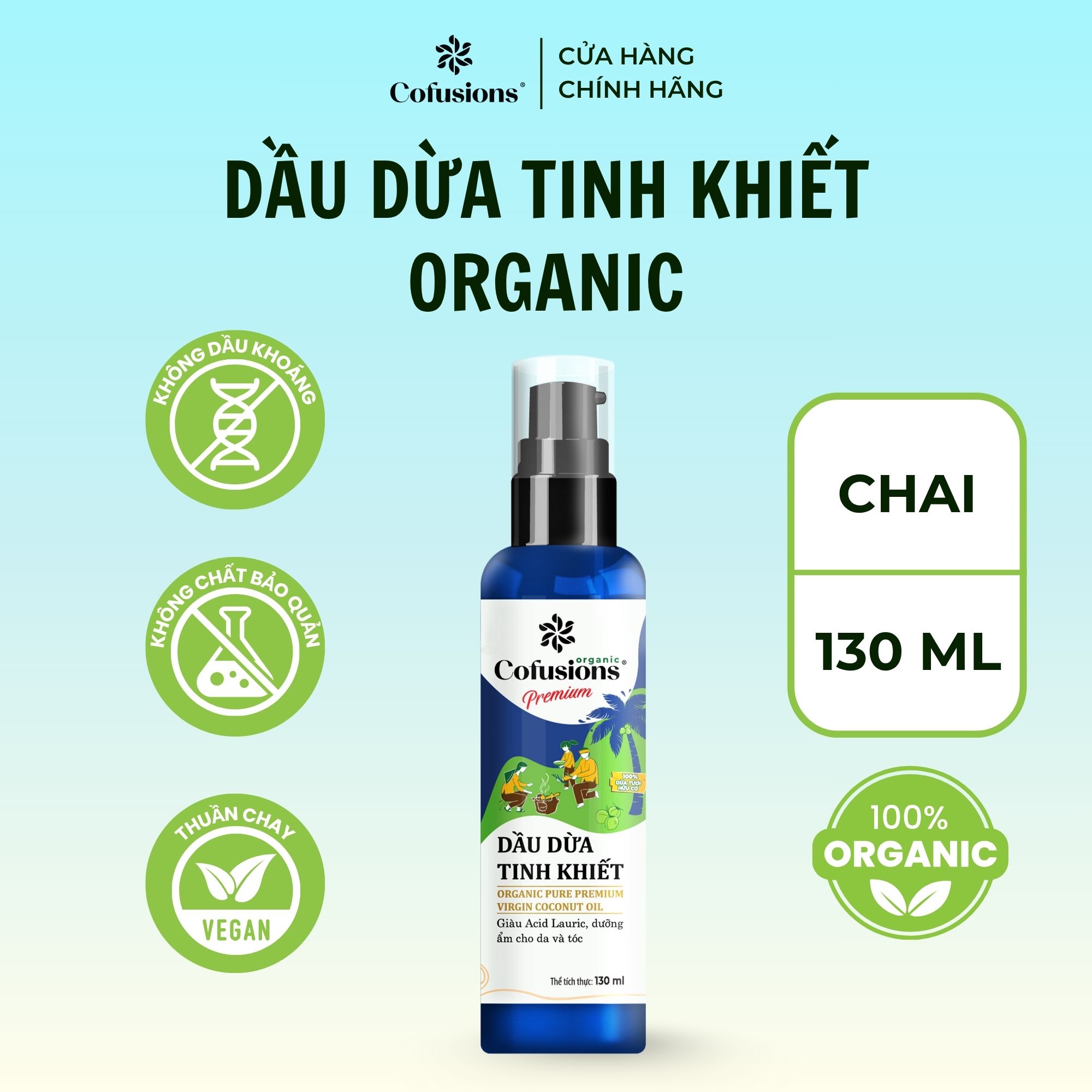 [NHÃN MỚI CFS] Dầu dừa tinh khiết mỹ phẩm Organic Cofusions - Chai 130ml - Coconut Oil