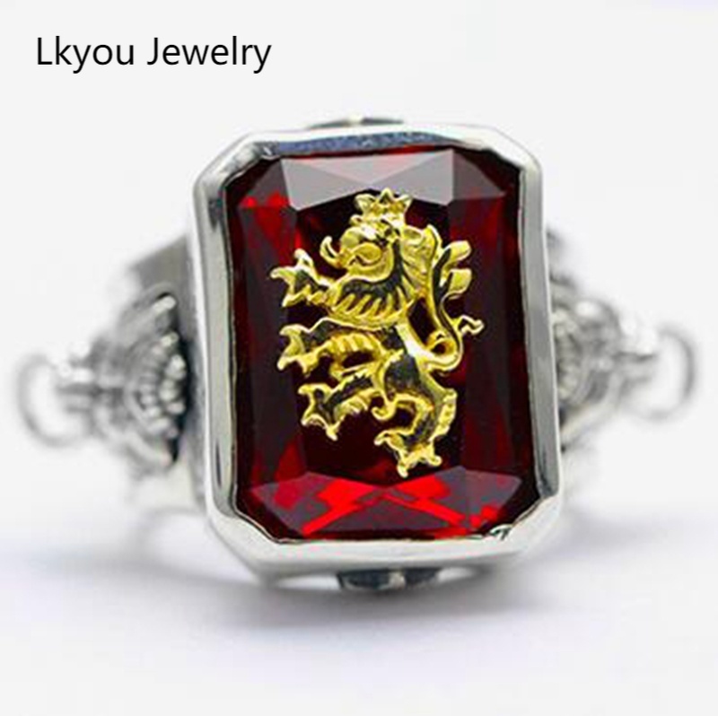 Nhẫn Nam Khắc Hình Sư Tử Màu Vàng Hồng Ngọc, Nhẫn Nam Phong Cách Hip-Hop Gắn Đá Quý Quyến Rũ, Trang Sức