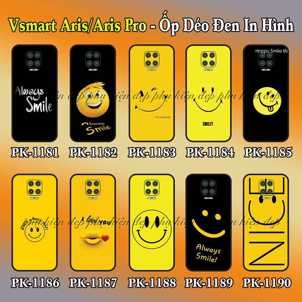 [HCM]Ốp lưng Vsmart Aris/ Aris Pro dẻo đen in hình Mặt cười vui nhộn