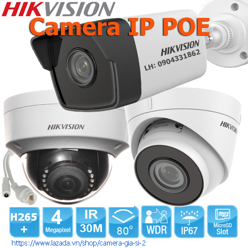 CAMERA IP hikvision 2MP H.265+ Cấp nguồn POE . chống nước  IP67, DS-2CD1023G0E-I(L), DS-2CD1123G0E-I(L), DS-2CD1323G0E-I(L) ( 1xx3 )