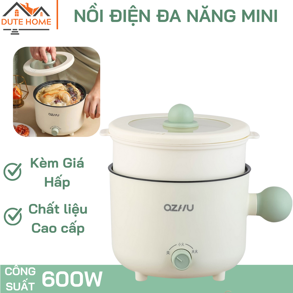 Nồi điện đa năng mini 600Ｗ, Nồi lẩu điện đa năng 2 nấc nhiệt, Nồi điện kèm giá hấp chiên, xào, nấu, lẩu...