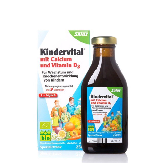 Sirô bổ sung Canxi + Vitamin D3 dành cho trẻ em Kindervital 250ml