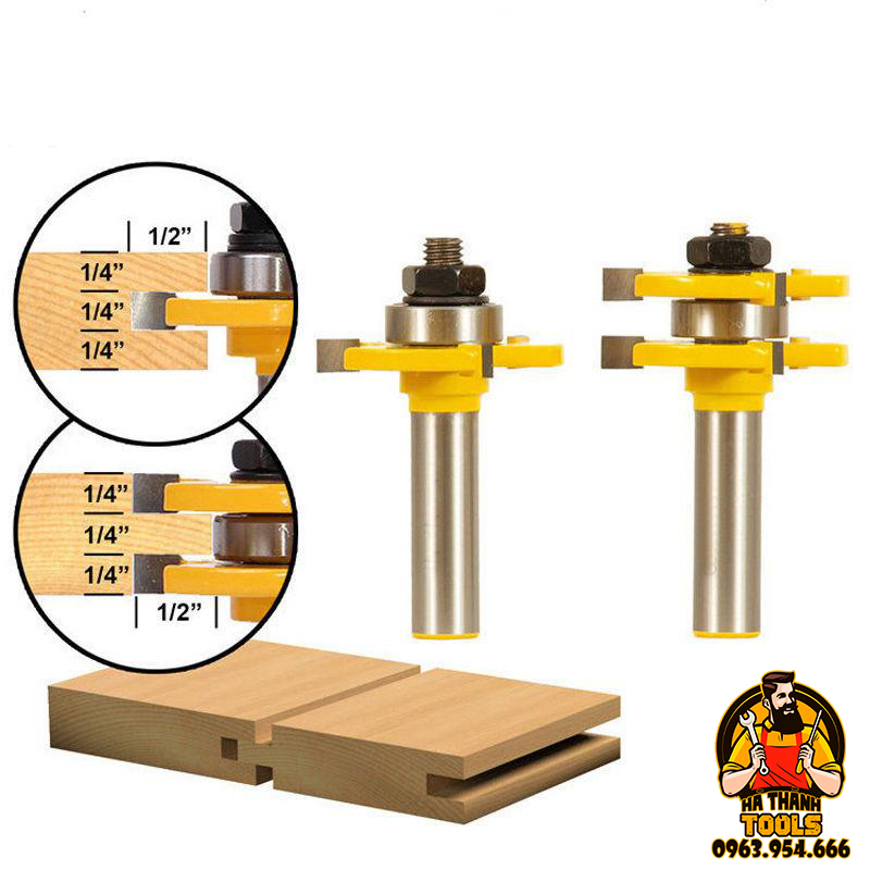 Bộ 2 mũi phay ghép ván sàn, mũi soi ghép ván gỗ dày 13-19mm
