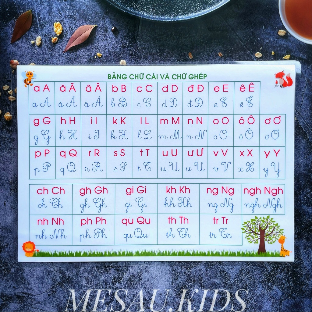 Bảng chữ cái tiếng việt chữ số 1-10 cho bé mầm non mesau.kids bảng chữ cái dán tường