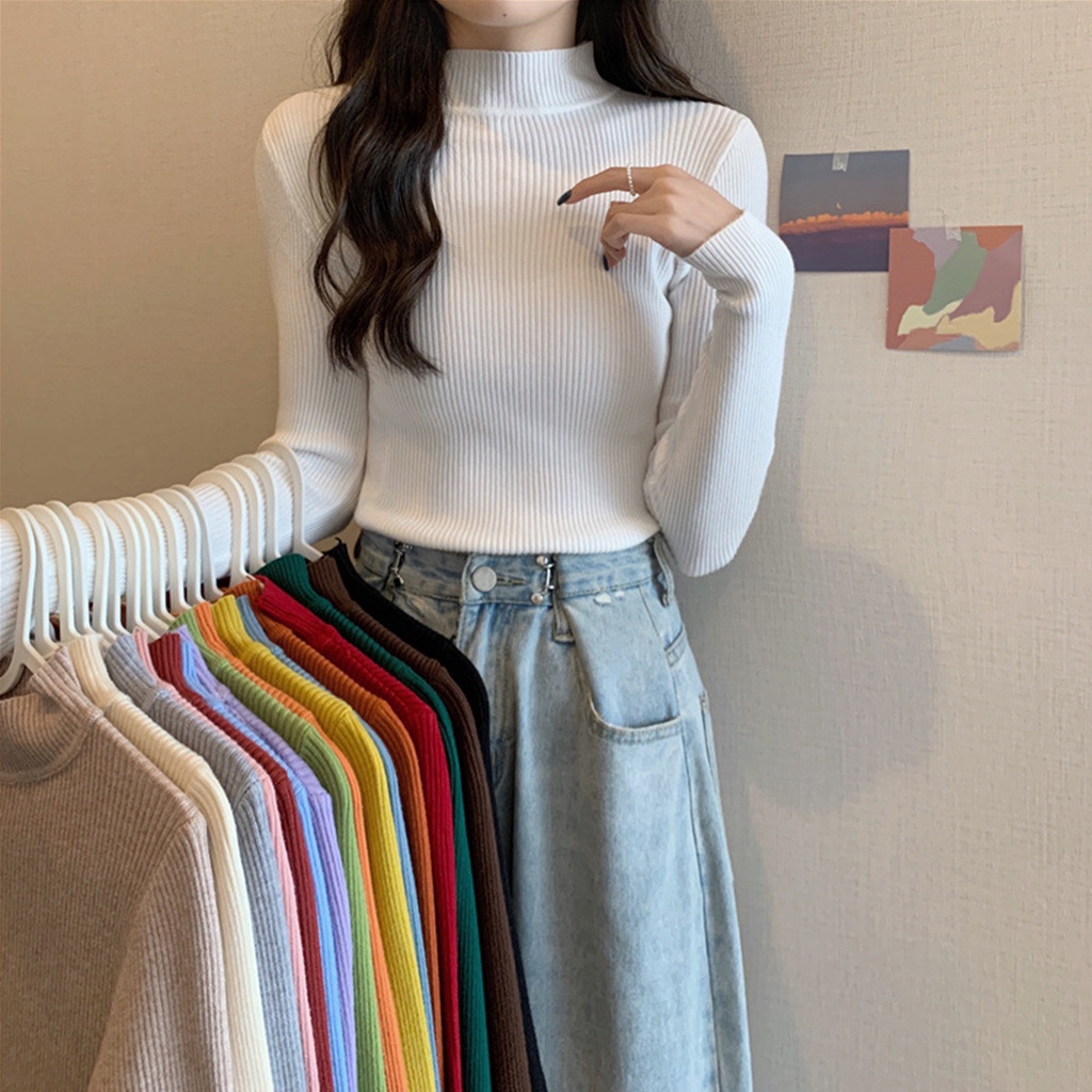 Áo len nữ, Áo len tăm cổ 3 phân, chất len mềm mịn, chuẩn form dáng.