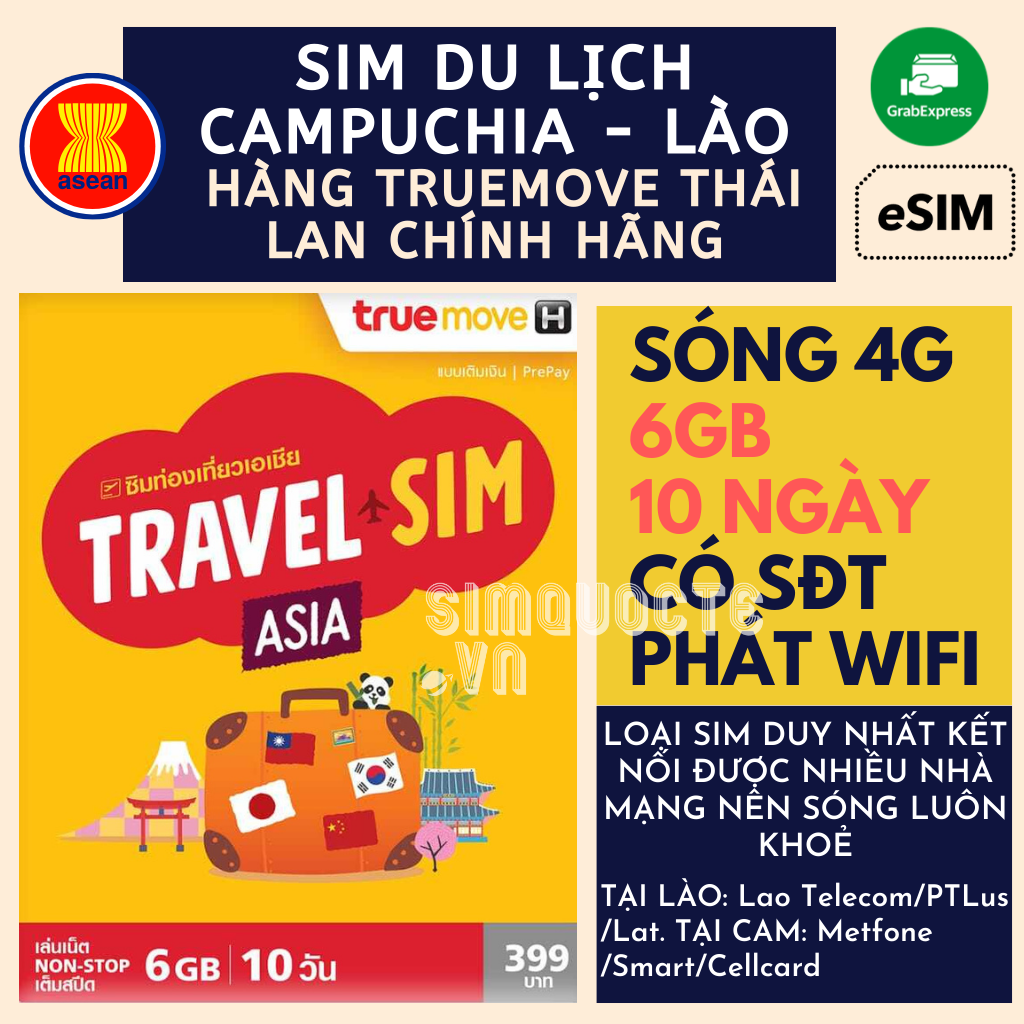 Thẻ truy cấp Internet Sim du lịch Lào Campuchia không giới hạn internet trong 10 ngày tốc độ cao