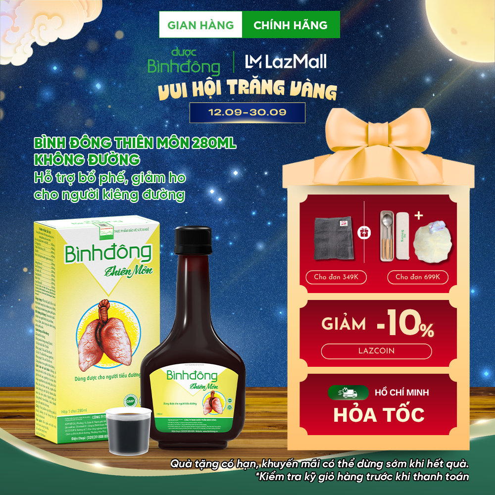 Bình Đông Thiên Môn 280ml - Không đường - Hỗ trợ bổ phế, giảm ho cho người kiêng đường