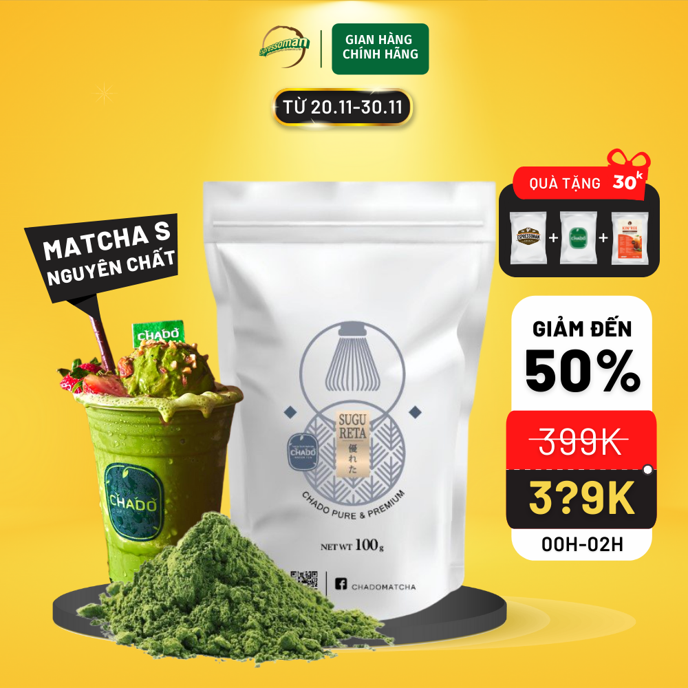 Chado s - bột trà xanh nguyên chất sugureta - nhật bản - nguyên liệu pha chế - bột - làm bánh - kem - chè