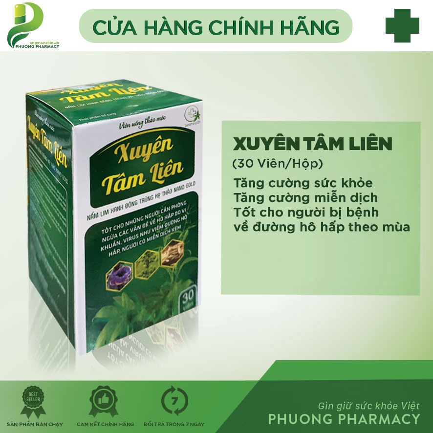 Viên uống thảo mộc Xuyên Tâm Liên - Nấm lim xanh đông trùng hạ thảo Nano Gold P183 Giá 109,000 Đồng*Miễn phí vận chuyển
