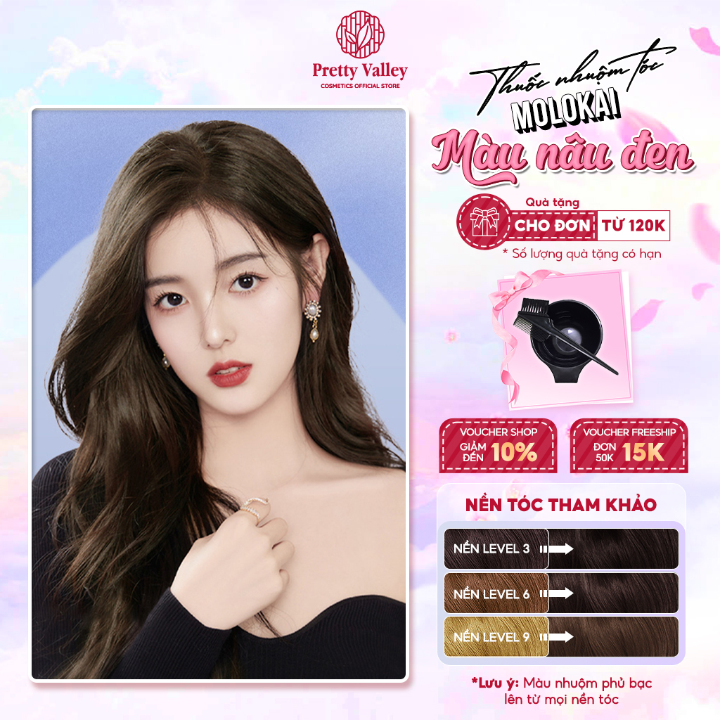 Thuốc nhuộm tóc màu NÂU ĐEN Molokai siêu dưỡng, nhuộm tóc an toàn tại nhà lên màu chuẩn  - Pretty Valley Hair