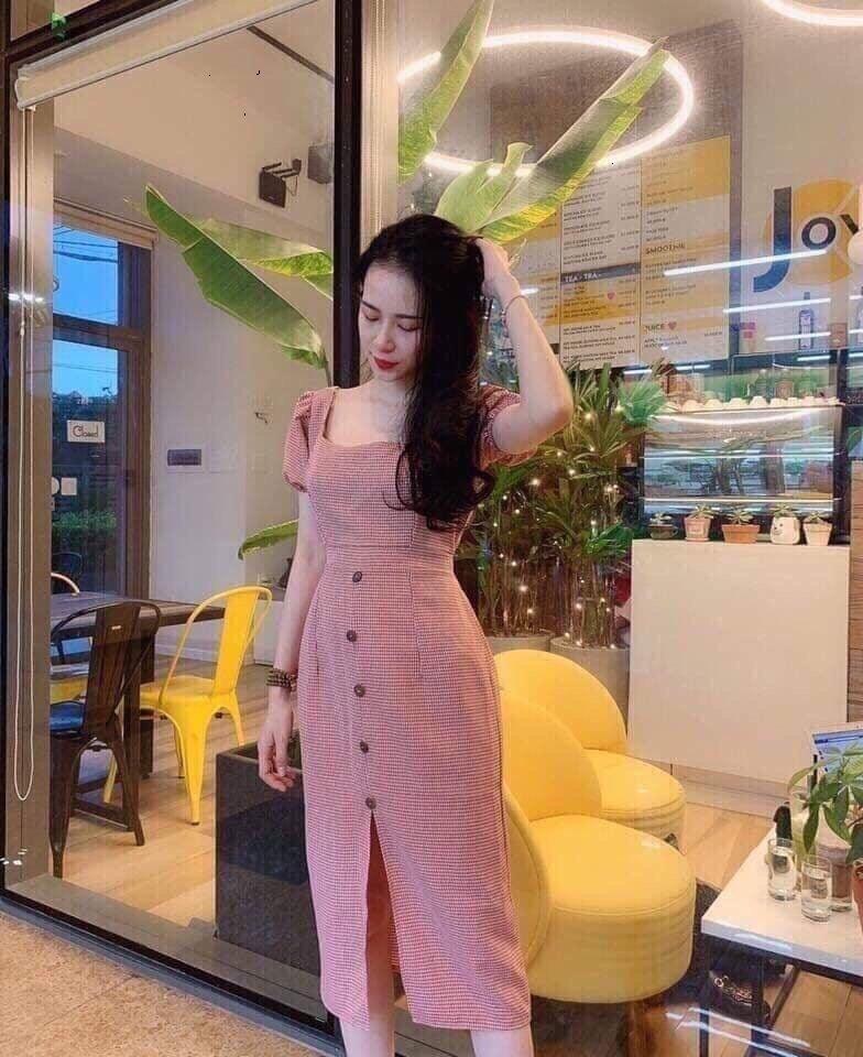 Đầm lỡ tay phồng đính nút dễ thương thích hợp đi hội nghị dạo phố UZU
