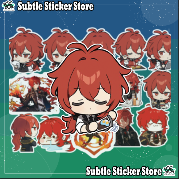 Genshin Impact - Set 10/15 Sticker Diluc Genshin Impact hình dán game trang trí vali, điện thoại, laptop.. siêu đẹp