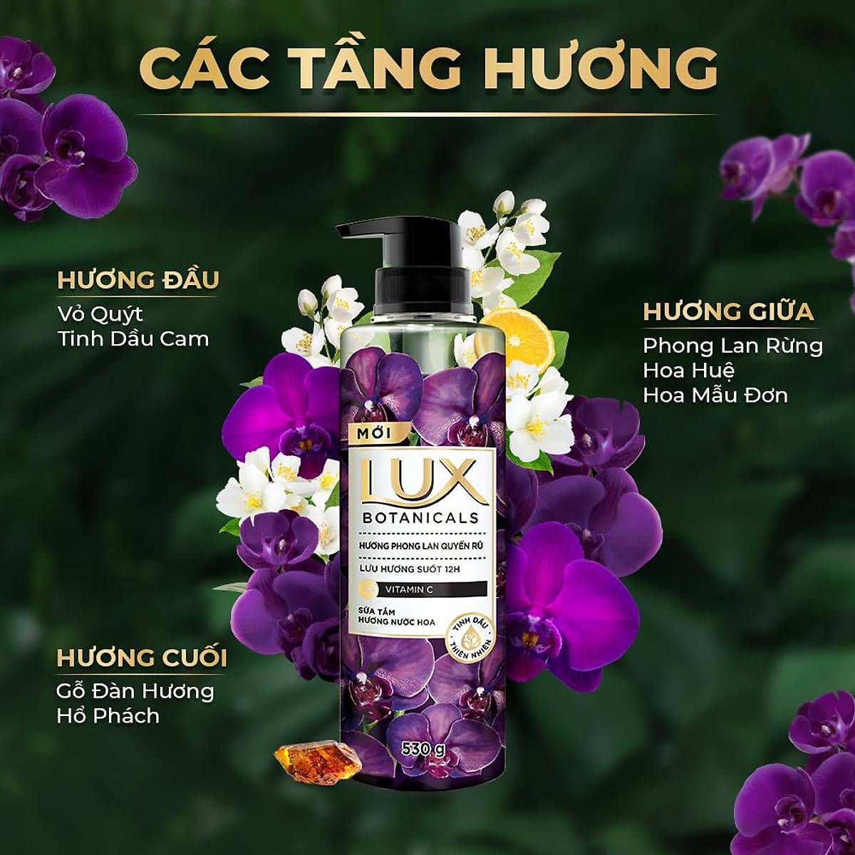 Sữa Tắm Hương Nước Hoa Lux Botanicals Phong Lan Quyến Rũ Lưu Hương Thơm Dài Lâu 12H 570g