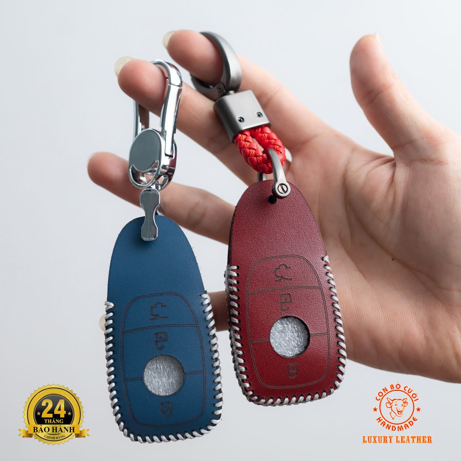 Bao Da Chìa Khóa Mercedes ( Form Khoá To ), Da bò thật bảo hành 2 năm, khắc tên sđt chủ xe