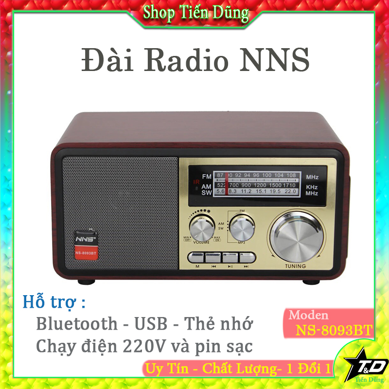 Đài Radio FM NSS NS 8093BT Vỏ Gỗ Kiểu Dáng Cổ Điển - Loa Bluetooth NS-8093BT Hỗ Trợ USB, Thẻ nhớ, Chạy Pin và Điện 220v