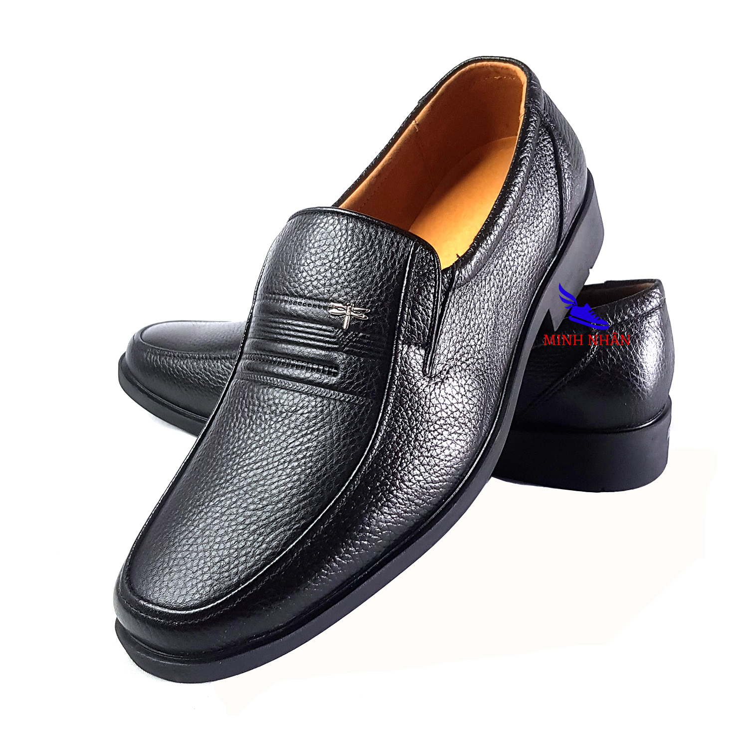 Giày tây nam da bò thật ĐẾ KHÂU dành cho người trẻ, trung niên , cao niên Giày Da Doanh Nhân Đơn Giản Giày xỏ nam Giày Tây Giày Công Sở hàng hiệu cao cấp giá rẻ sang trọng làm quà tặng giày ông già giày của bố O-7 màu đen