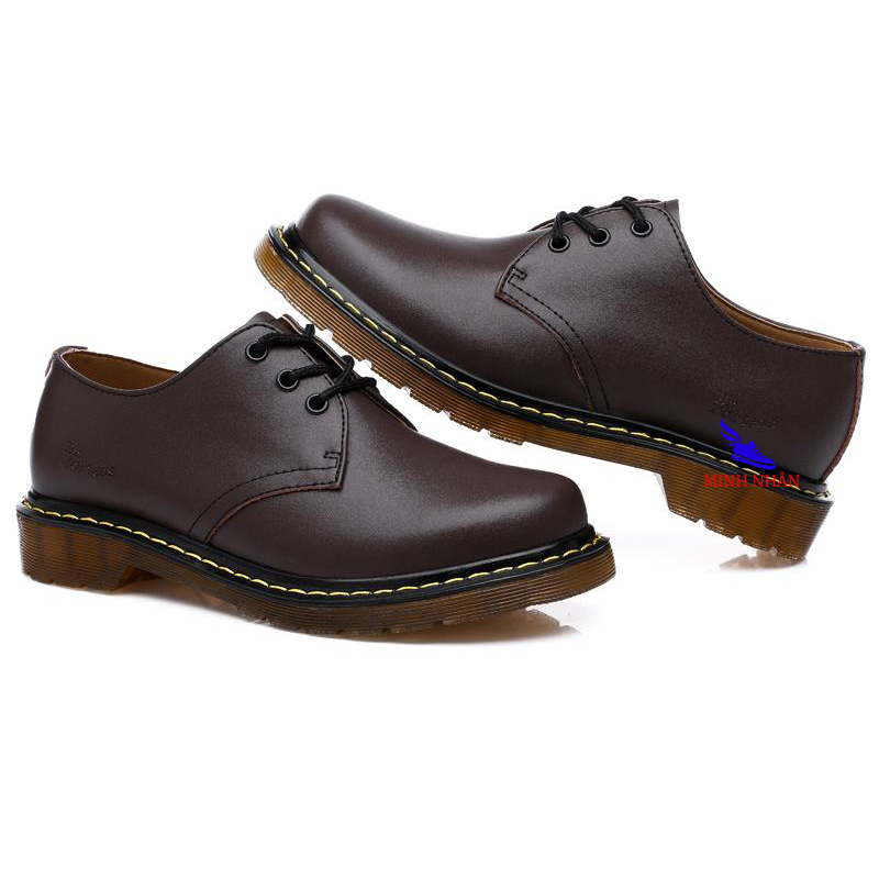 Giày đốc nam da bò giày Dr.Marten da bò Giày tây nam da bò giày buộc dây nam giày bảo hộ nam giày da trơn đế khâu B-9 màu nâu