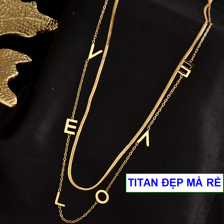 Dây chuyền nữ mạ vàng cao cấp titan phối chữ love sang chảnh - Hàng chuẩn titan màu sắc bóng đẹp - Cam kết 1 đổi 1 nếu gỉ sét