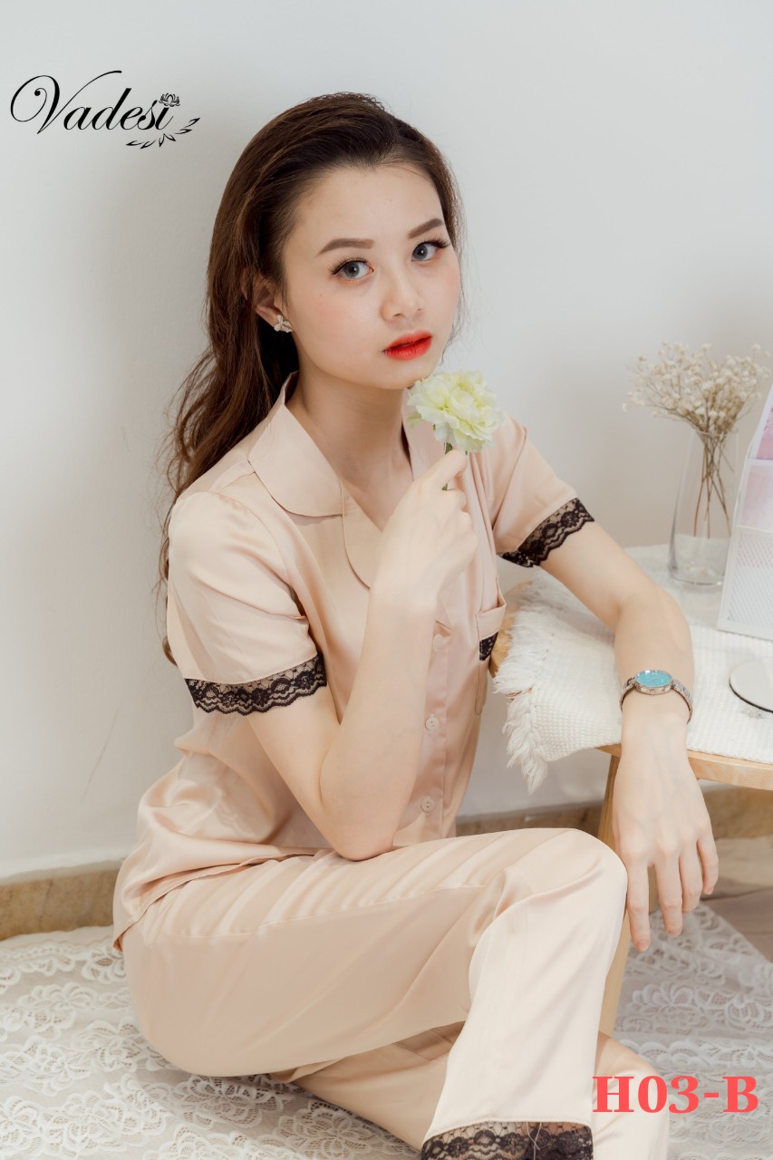 Bộ đồ ngủ nữ pijama quần dài tay ngắn phối ren mặc nhà đẹp lụa cao cấp thoáng mát mềm mịn thấm hút – vadesi