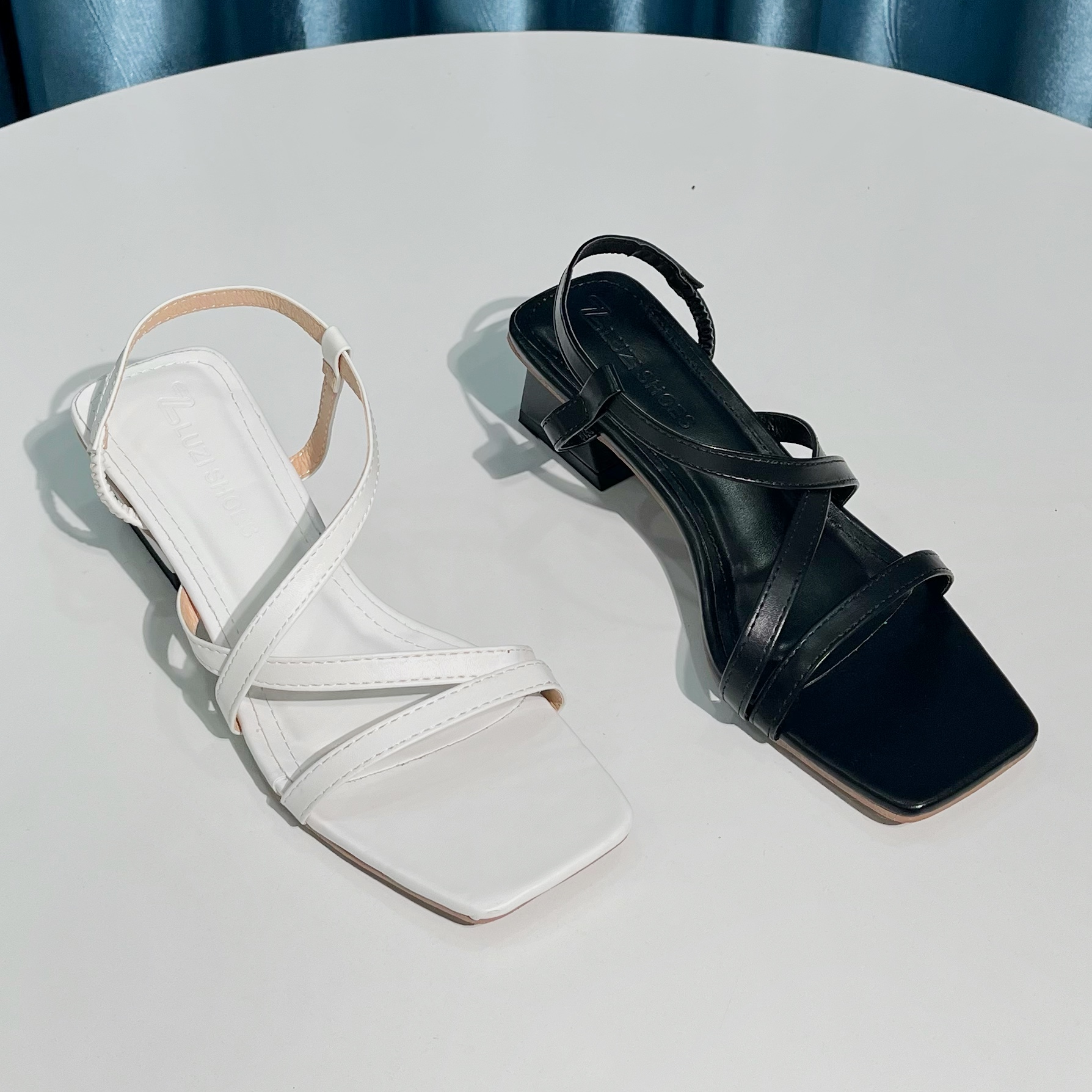 Sandal quai chéo gót vuông, sandal cao gót hậu chun cao 3p, sandal quai chéo gót vuông cao 3p M106