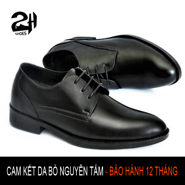 Giày nam công sở da bò nguyên tấm Napa, buộc dây, da bò đen trơn nhẵn phối đồ âu, đi êm chân SHOES 2H – 75