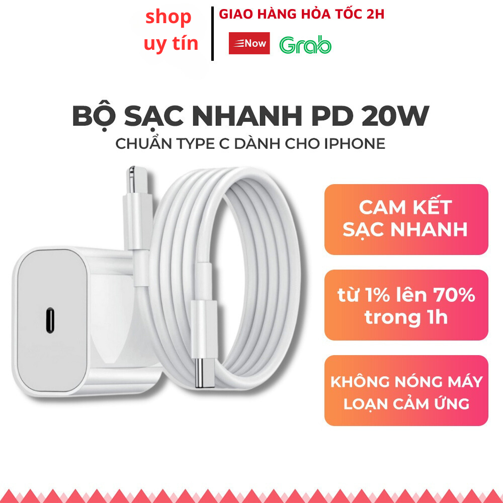 Bộ Sạc Nhanh Iphon 20W Chuẩn jack sạc USB-C To Liglning Phù Hợp Với Máy từ 8/8P/X/XS/11/12/11Pro/ 12promax/13promax/14promax