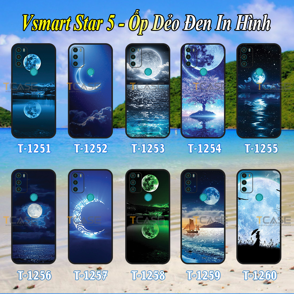 Ốp lưng Vsmart Star 5 - Ốp dẻo đen in hình Mặt Trăng Xanh