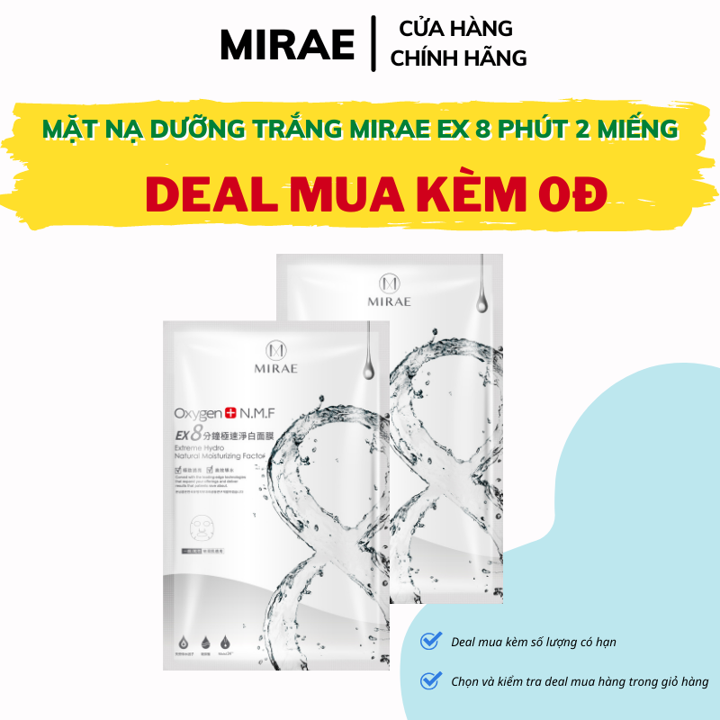 Mặt nạ Mirae EX8 2 miếng dưỡng trắng cấp tốc - Oxygen cung cấp độ ẩm giúp da sáng bóng
