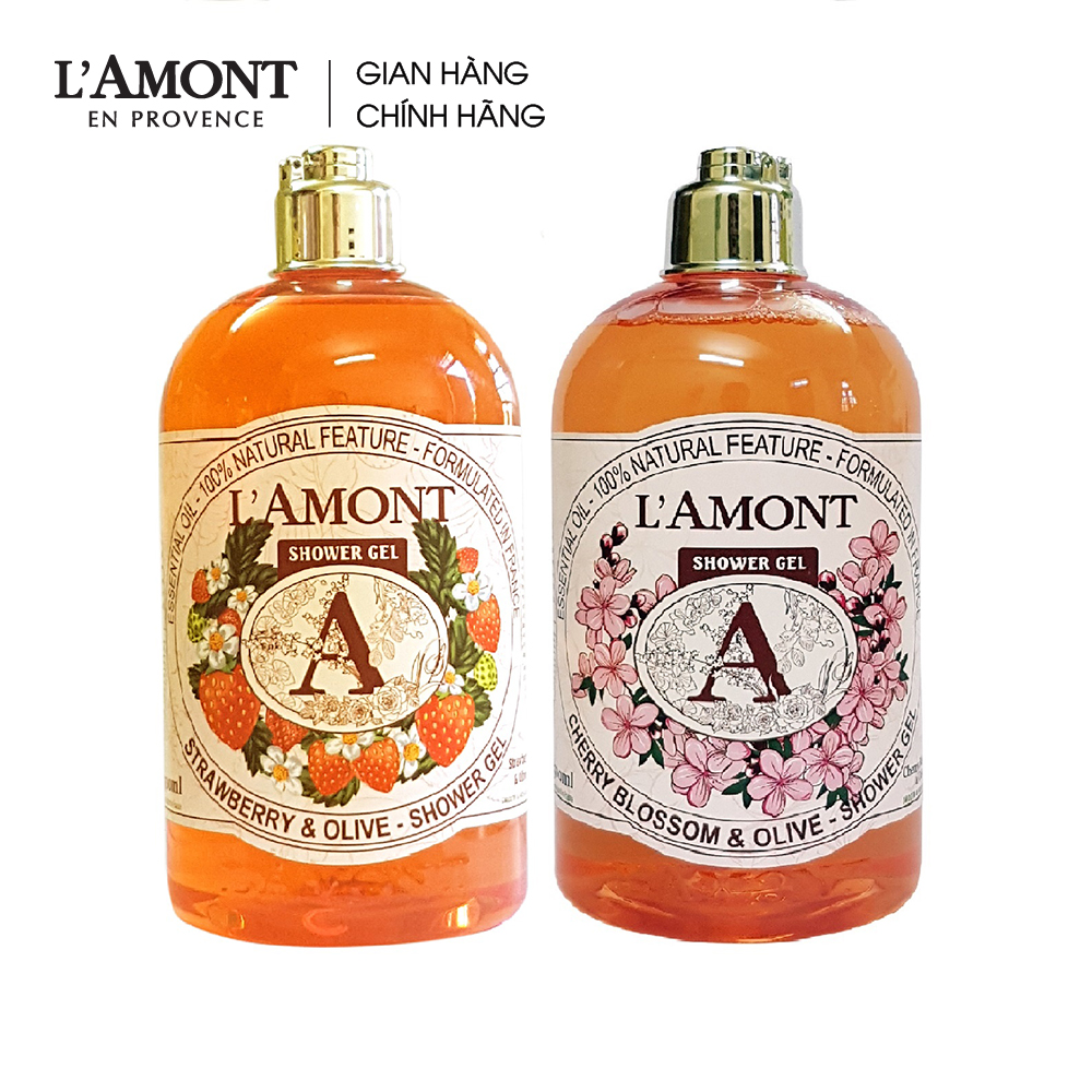 Combo Sữa tắm Cherry Blossom ( hoa anh đào) 500ml và Sữa tắm Strawberry (dâu tây) 500ml -  L'amont En Provence