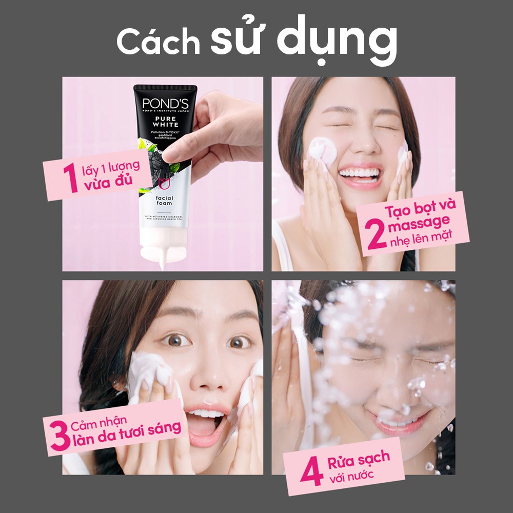 Sữa rửa mặt trắng da từ than hoạt tính Pond's Pure White 100g
